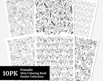 10 Pk Foodie Printable Coloring Book 10Pk Coloring Pages | Hand-Drawn Digital Coloring Book | Adult Zen Calming Color Activity Time