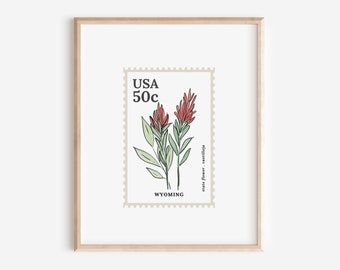 Wyoming US State Flower Stamp | Castilleja Watercolor Floral Art Printable