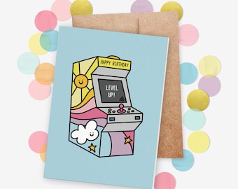 Happy Birthday Printable Card | Cute Retro Arcade Level Up