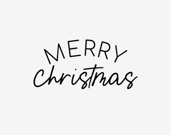Merry Christmas Text Overlay | Black & White | Script Font Calligraphy Holiday Cards Crafts Tags Shirts