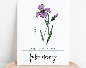 February Iris Birth Flower Digital Art Printable | Birthday Gift