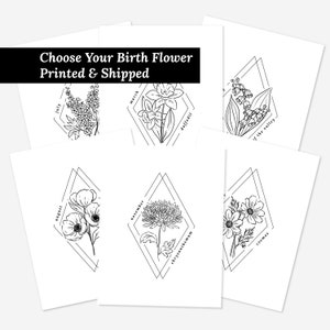 Choose Your Birth Flower | Printed & Shipped Art Print | Black and White Simple Floral Line Art Printable | Garden Inspired Gift