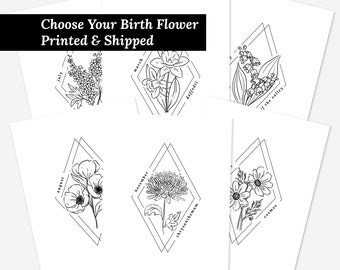 Choose Your Birth Flower | Printed & Shipped Art Print | Black and White Simple Floral Line Art Printable | Garden Inspired Gift