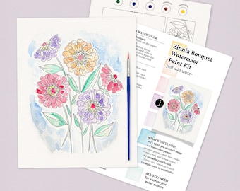 Zinnia Bouquet Watercolor Paint Kit | Just Add Water All In One Art Set Gift