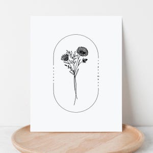 September Birth Flower Aster | Simple Art Printable | Digital Cottagecore Floral Wall Decor