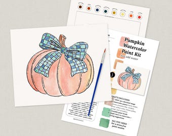 Pumpkin Watercolor Paint Kit | Pick Your Pack 2, 4, 8, 10, 12 Bulk | Pre-Sketched Fall Themed Art Set for Paint Night