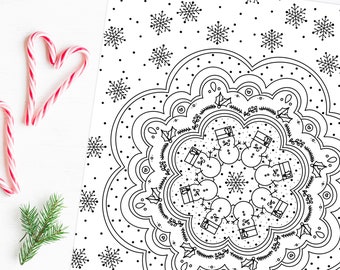 Snowman Mandala Coloring Page | Christmas Digital Printable