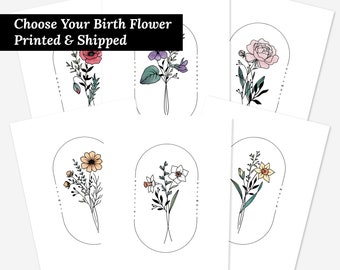 Choose Your Birth Flower | Printed & Shipped Art Prints | Watercolor Simple Floral Line Art Printable | Best Birthday Gift