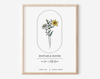 2 Birth Flower Couples Bouquet Printable