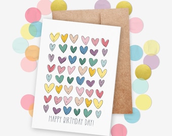 Happy Birthday Printable Card | Cute Hearts with Smiling Faces