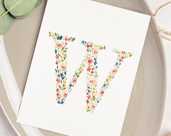 Custom Color Palette Letter Art Monogram Floral Watercolor Original Painting | Choose the Color + Flowers