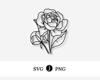 Peony Flower | Illustrated Svg Png Digital Drawing Graphic | Craft & Cut Files | November Birth Flower | Indiana State Flower