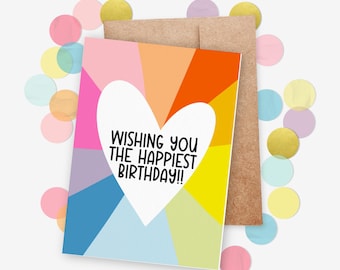 Wishing You The Happiest Birthday Printable Card | Colorful Rainbow Heart