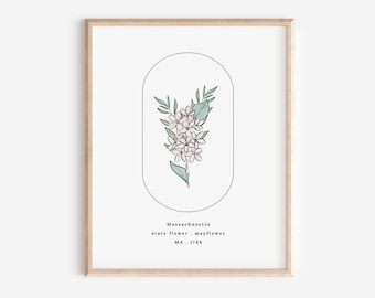 Massachusetts State Flower | Mayflower Watercolor Floral Art Printable