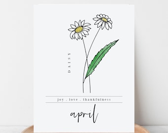 April Daisy Birth Flower Art Printable | Digital Wall Decor