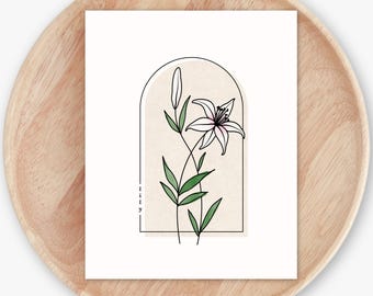 Lily Flower Printable | 6 Styles Included Arch & Floral Line Art Digital Wall Decor