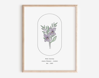 New Jersey State Flower | Violet Watercolor Floral Art Printable
