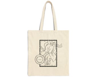 Iris Birth Flower Minimalist Floral Tote Bag, Eco-Friendly Shopping Bag, Gift for Her, Canvas Bag, Casual Weekend Tote