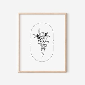 Maio nascimento flor lírio | Arte simples com moldura oval para impressão