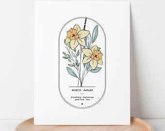 March Birth Flower Daffodil | Watercolor Floral Wall Decor | Printable Birthday GIft
