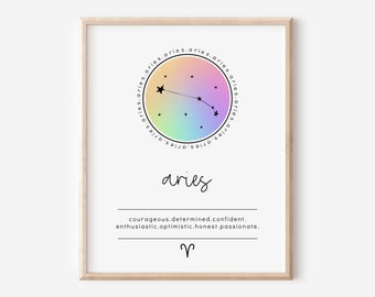 Aries Circle Zodiac | Rainbow Gradient Printable