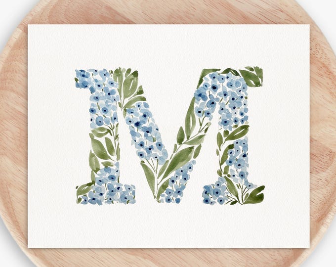 Featured listing image: Hand Painted Hydrangea Floral Letter Art | Watercolor Initial Monogram