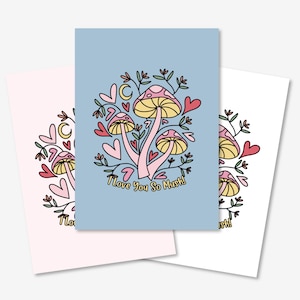 Ich liebe dich so Pilz | 3 süße Pilz & Herzen Valentinstag Hochzeit Jahrestag Grußkarte Digital Printable