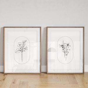 Choose Your Birth Flower | Printed & Shipped Art Print | Black and White Simple Floral Line Art | Best Birthday Gift