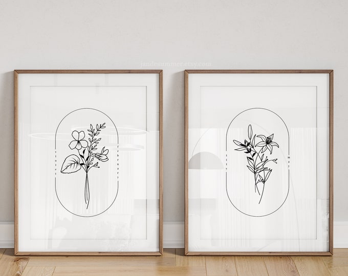 Featured listing image: Birth Flower Art Print | Minimalist Floral Wall Decor Birthday Anniversary Gift