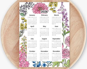 2026 Calendar Print | Flower Garden At A Glance Unframed Art | Floral Office Wall Decor | Family & Coworker Gift