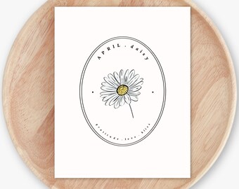 April Birth Flower Daisy | Cameo Floral Watercolor Art Printable