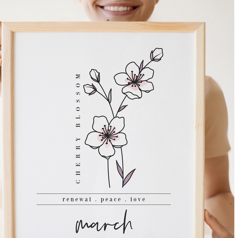 March Cherry Blossom Birth Flower Digital Art Printable Etsy