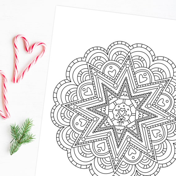 Download Christmas Tree Mandala Coloring Page Christmas Digital Etsy