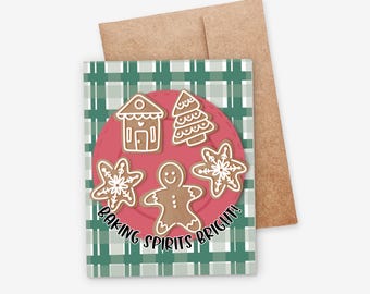 6 PK Baking Spirits Bright Cards + Envelopes | Hand Illustrated Christmas Holiday | Blank Inside 4.25X5.5"