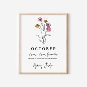 October Birth Month Flower Cosmos | Personalized Art Digital Printable | Garden Inspired Gift