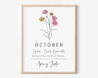 October Birth Month Flower Cosmos | Personalized Art Digital Printable | Garden Inspired Gift