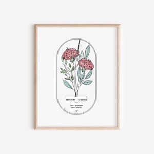 Cravo da Flor do Nascimento de Janeiro | Arte simples com moldura oval em arco para impressão