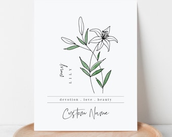 May Birth Flower Lily | Unframed Art Print | Personalized Birthday Gift Floral Wall Decor