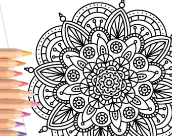 Mandala Jewel Blossom | Hand-Drawn Coloring Printable Page Print & Color | Mindful Digital Coloring Sheets