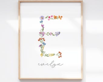 Wildflower Name Print | Hand Painted Floral Letter Art & Matching Flower Chart