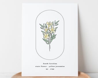 South Carolina State Flower | Yellow Jessamine Watercolor Floral Art Printable