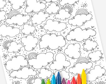 Clouds and Rainbows Printable Coloring Page | Hand-Drawn Weather Doodles