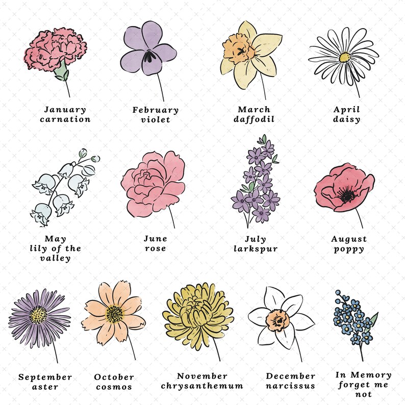 Family Birth Flower Bouquet Printable up to 10 Etsy