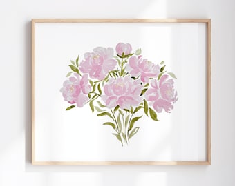 Painted Pink Peony Bouquet Art Print | Floral Wall Decor