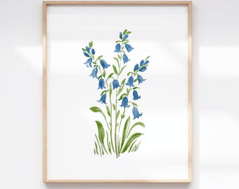 Bluebell Watercolor Art Print | Blue Floral Wall Decor