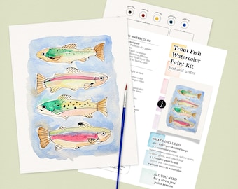 Lake Trout Fish Watercolor Paint Kit | Just Add Water | Nature Art Gift for Dad