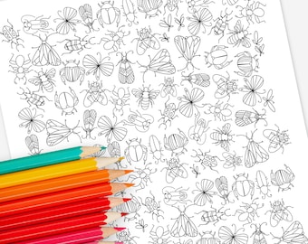 Bug Doodles | Hand-Drawn Coloring Page Print & Color | Digital Art Illustrated Doodles Artwork DIY Creative Activity