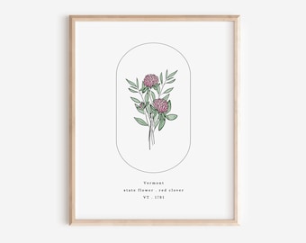 Vermont State Flower | Red Clover Watercolor Floral Art Printable | Garden Inspired Gift