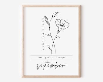 September Birth Flower Morning Glory | Black & White Forall Line Art Printable | Floral Inspired Gift for All Ages