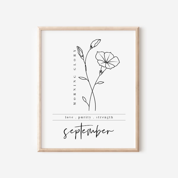 September Birth Flower Morning Glory | Black & White Forall Line Art Printable | Floral Inspired Gift for All Ages